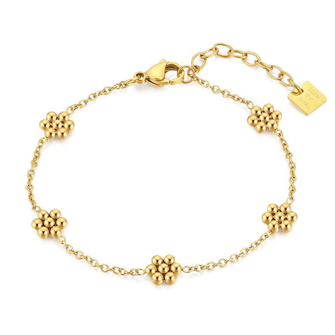 Gold Coloured Stainless Steel Bracelet, Flowers, Dots