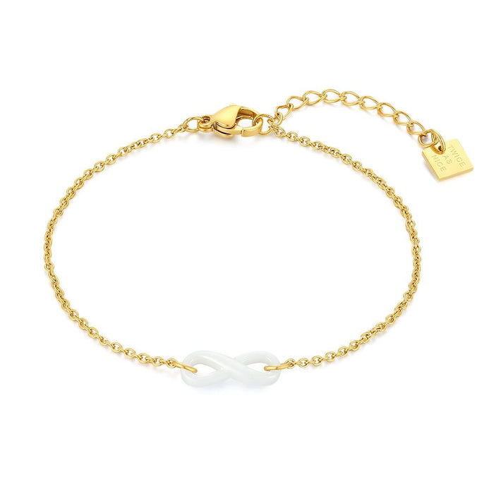 Gold Coloured Stainless Steel Necklace, White Infinity