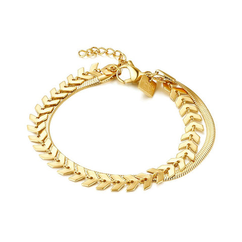 Gold Coloured Stainless Steel Bracelet, Combination Of Snake Chain And Arrows
