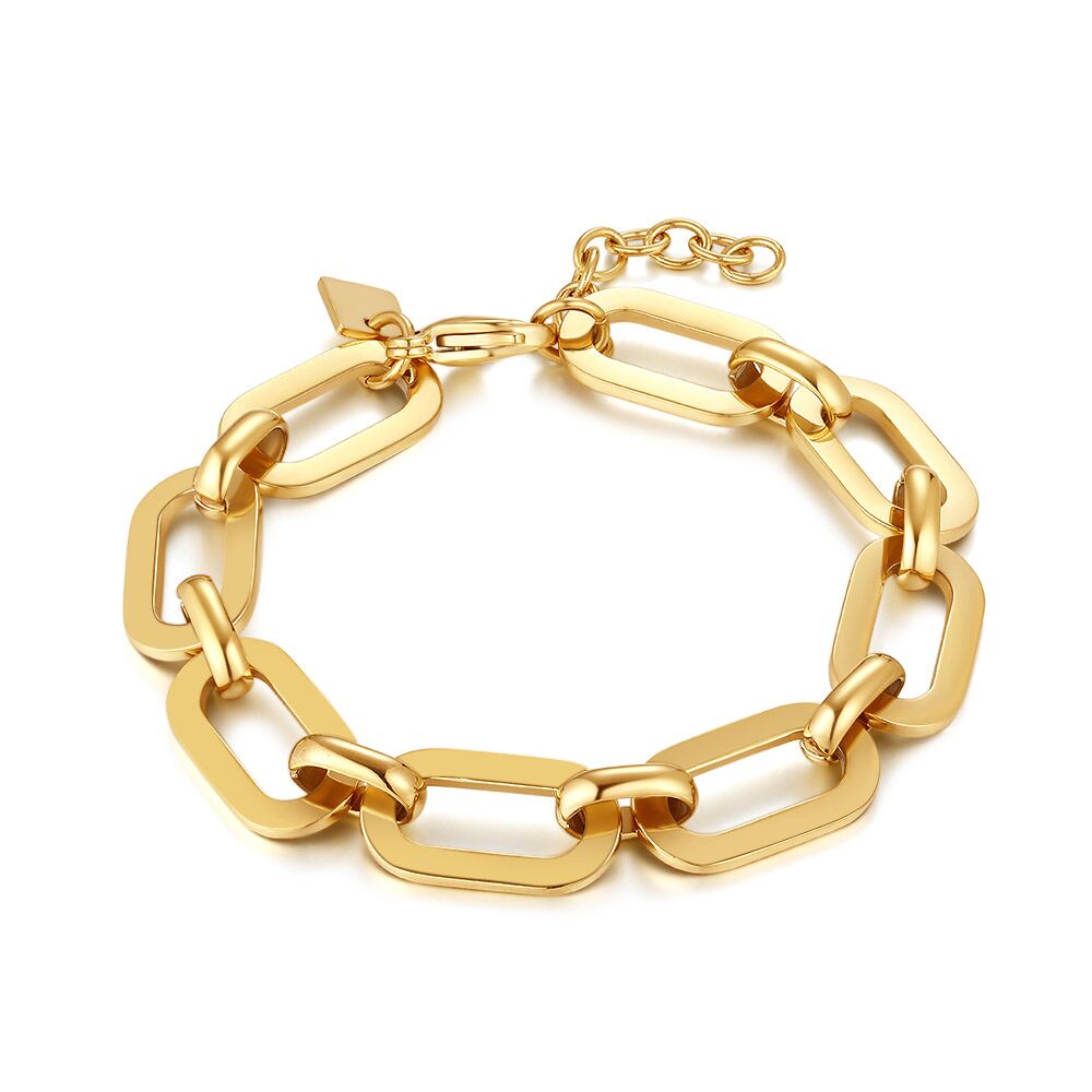 Gold Coloured Stainless Steel Bracelet, Short And Long Oval Links