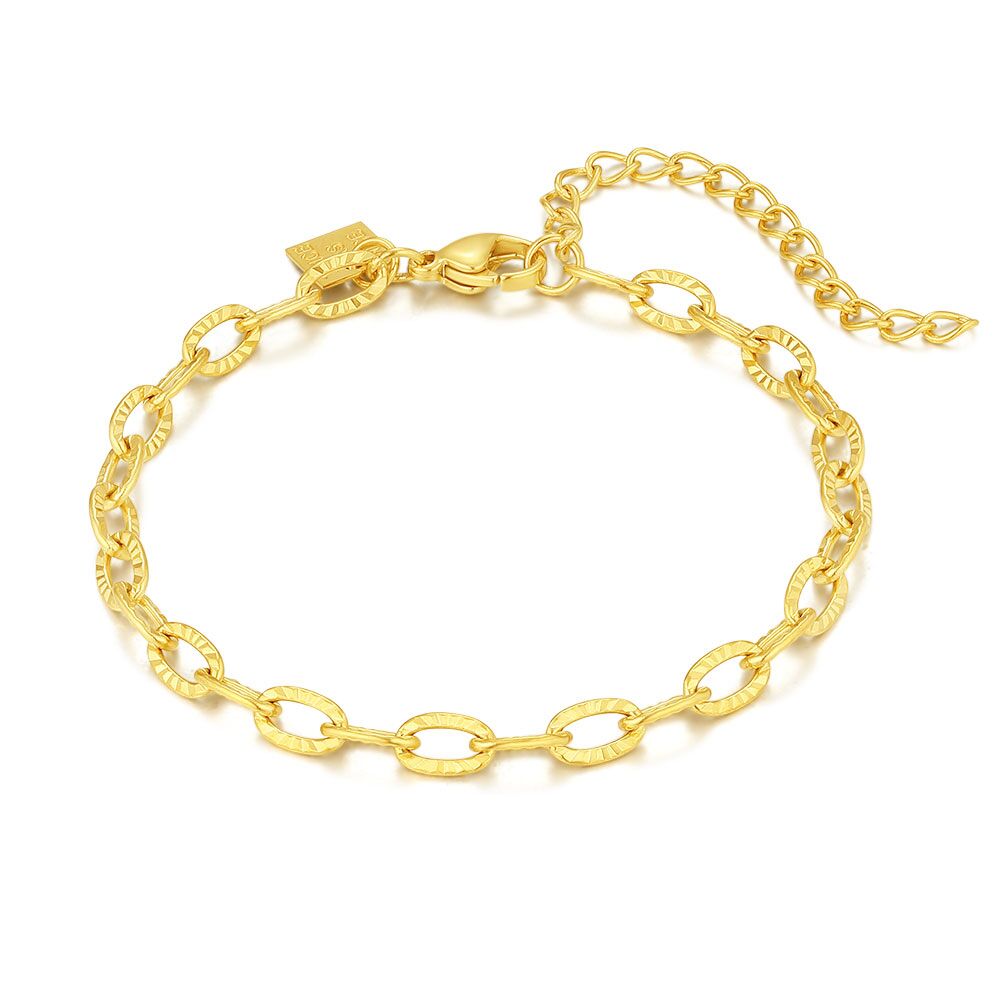 Gold Coloured Stainless Steel Bracelet, Chiselled Links