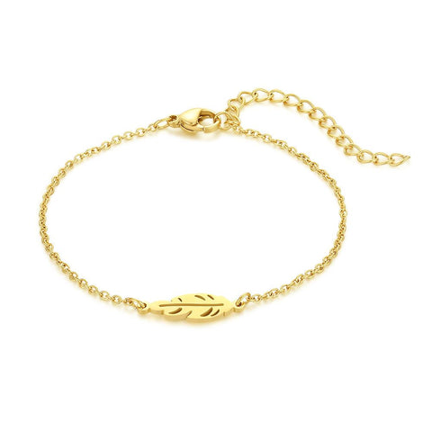 Gold Coloured Stainless Steel Bracelet, Feather