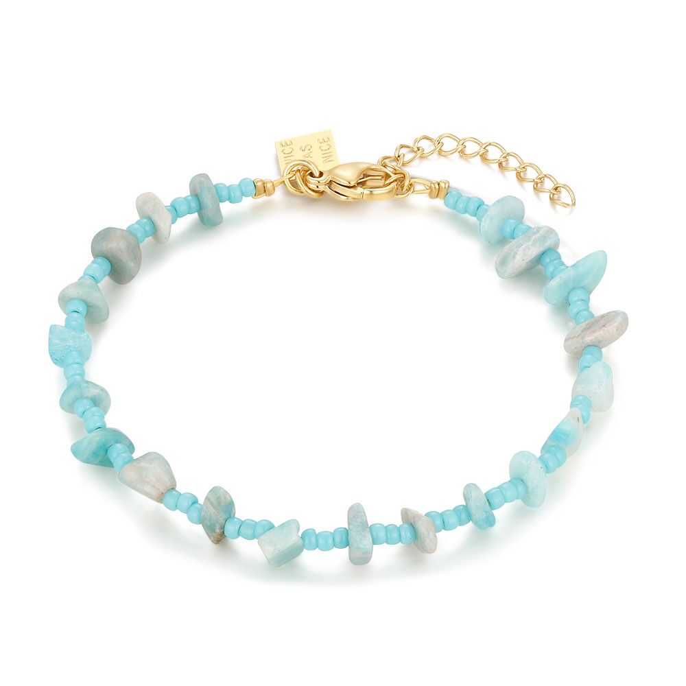 Gold Coloured Stainless Steel Bracelet, Turquoise Stones Mix