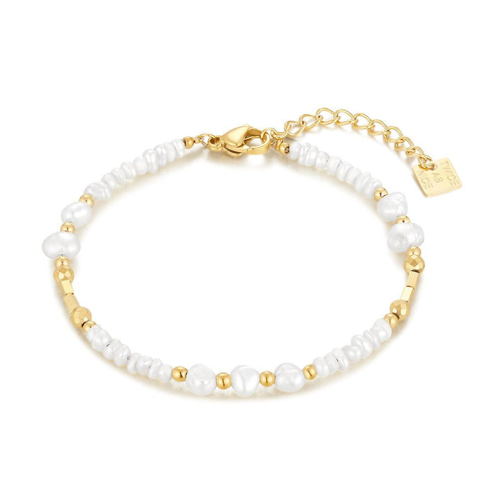 Gold Coloured Stainless Steel Bracelet, Freshwater Pearls