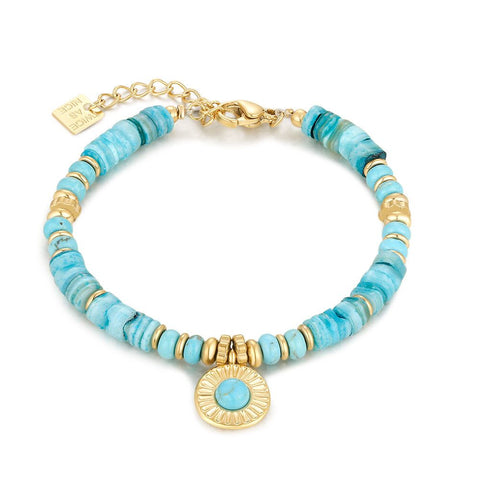 Gold Coloured Stainless Steel Bracelet, Turquoise Stones