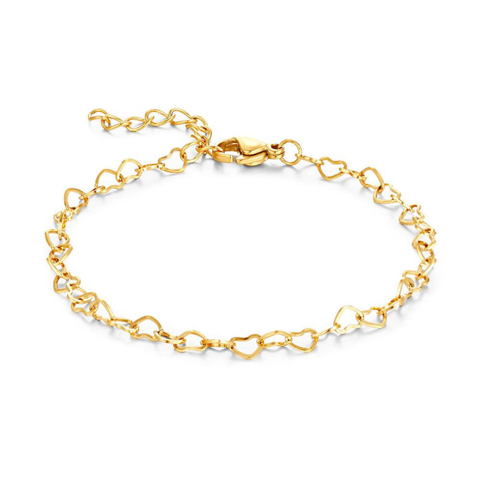 Gold Coloured Stainless Steel Bracelet, Tiny Open Hearts
