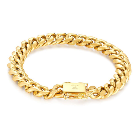 Gold Coloured Stainless Steel Bracelet, Gourmet Chain, 10 Mm