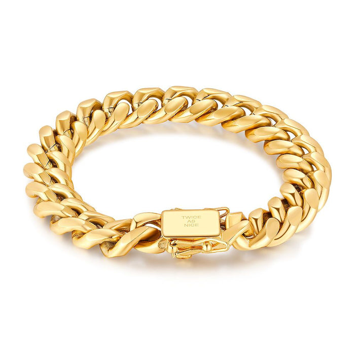 Gold Coloured Stainless Steel Bracelet, Gourmet Chain, 12 Mm