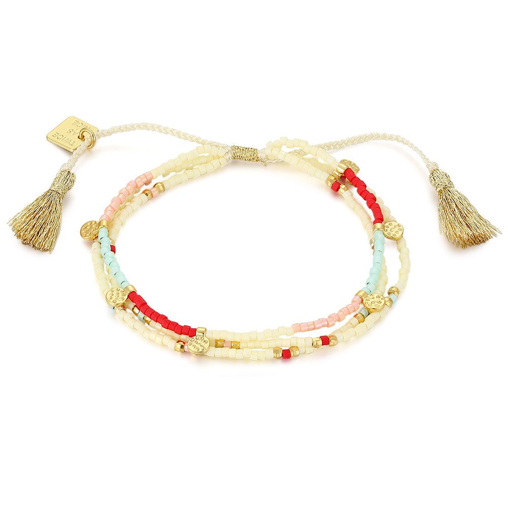 High Fashion Bracelet, 3 Rows Multicoloured Miyuki Beads, 2 Floches