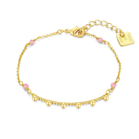 High Fashion Bracelet, Goldcoloured Dots, Pink Stones