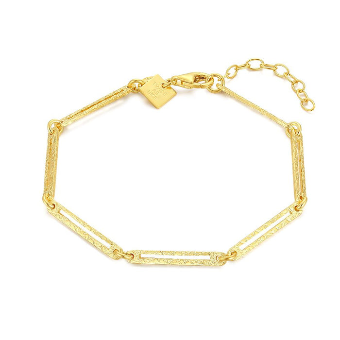 18Ct Gold Plated Silver Bracelet, Open Ovals, Chiseled