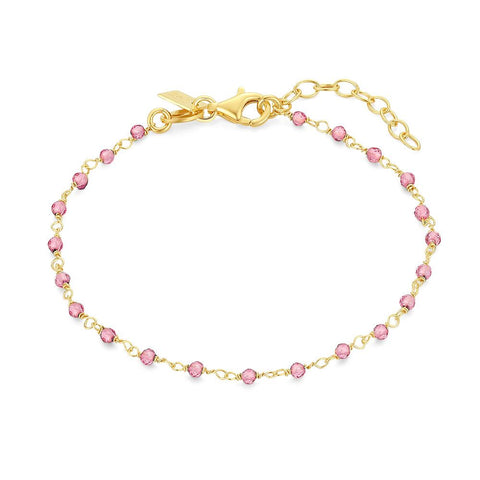 18Ct Gold Plated Silver Bracelet, Pink Crystals