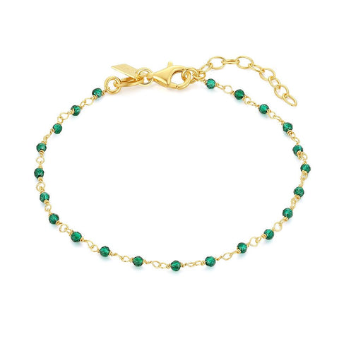 18Ct Gold Plated Silver Bracelet, Green Crystals