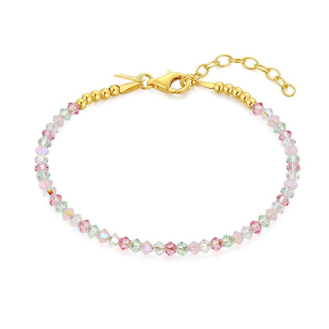 18Ct Gold Plated Silver Bracelet, Crystals, Green, Pink, White