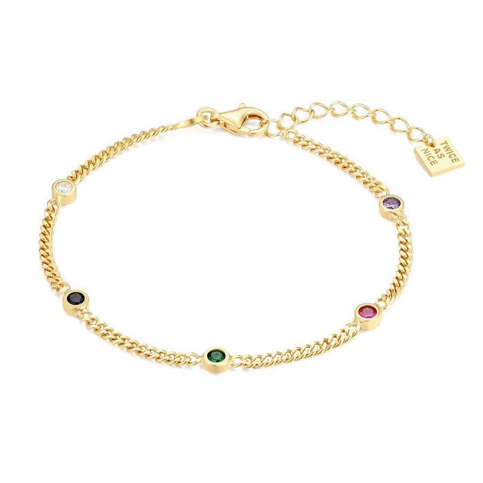 18Ct Gold Plated Silver Bracelet, Gourmet, 5 Multi-Colored Zirconia