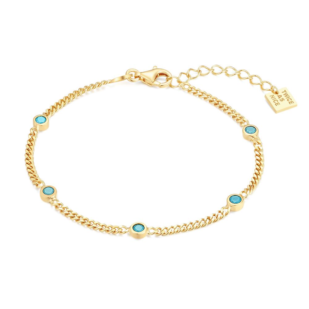 18Ct Gold Plated Silver Bracelet, Gourmet, 5 Turquoise Zirconia