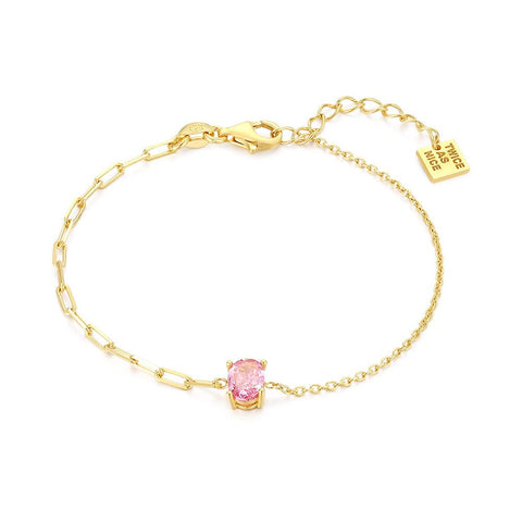 18Ct Gold Plated Silver Bracelet, Oval Zirconia, Pink