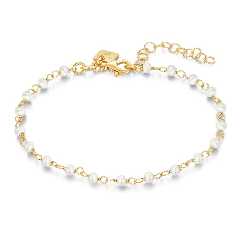 18Ct Gold Plated Silver Bracelet, Pearls, 3 Mm