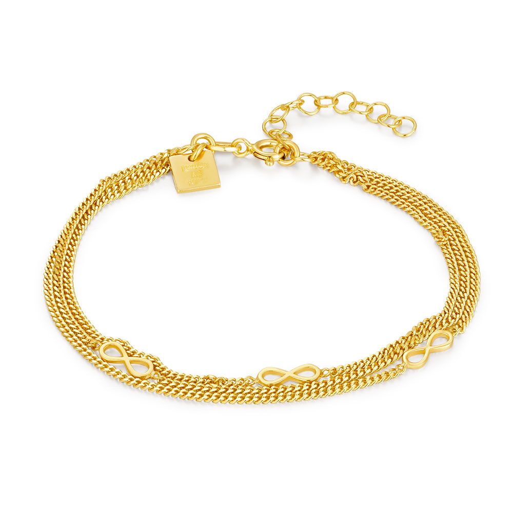 18Ct Gold Plated Silver Bracelet, 3 Chains, 3 Infinities