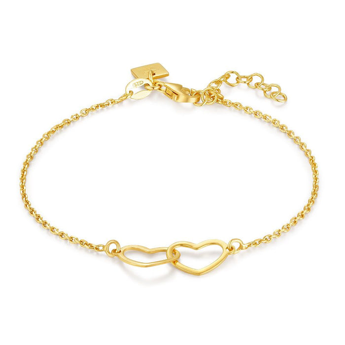 18Ct Gold Plated Silver Bracelet, 2 Open Hearts
