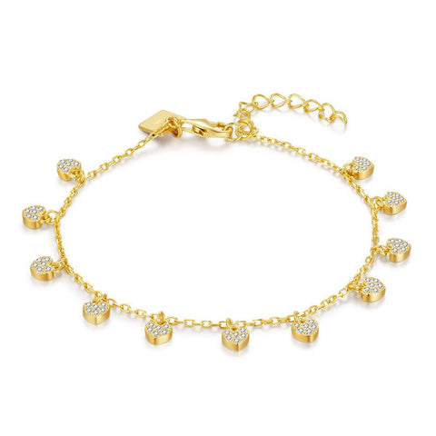 18Ct Gold Plated Silver Bracelet, Hanging Hearts, Zirconia