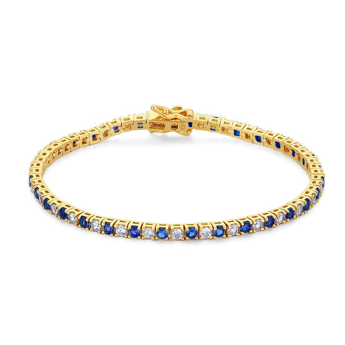 18Ct Gold Plated Silver Bracelet, Tennis, White And Dark Blue Zirconia