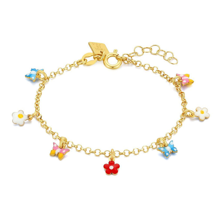 18Ct Gold Plated Silver Bracelet, Flowers And Butterflies
