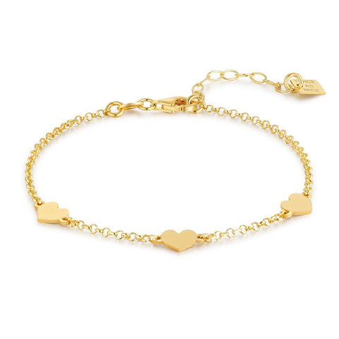 18Ct Gold Plated Silver Bracelet, 3 Hearts