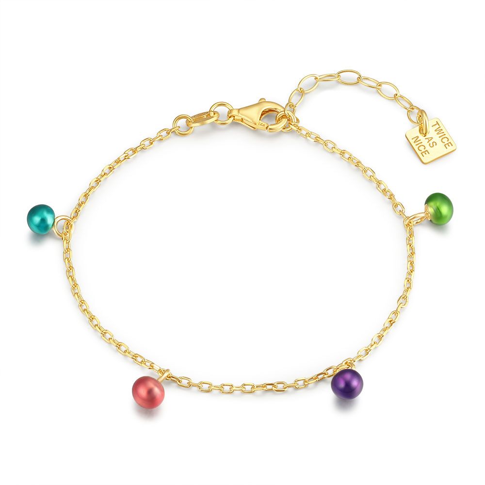 18Ct Gold Plated Silver Bracelet, 4 Balls, Multi Colored