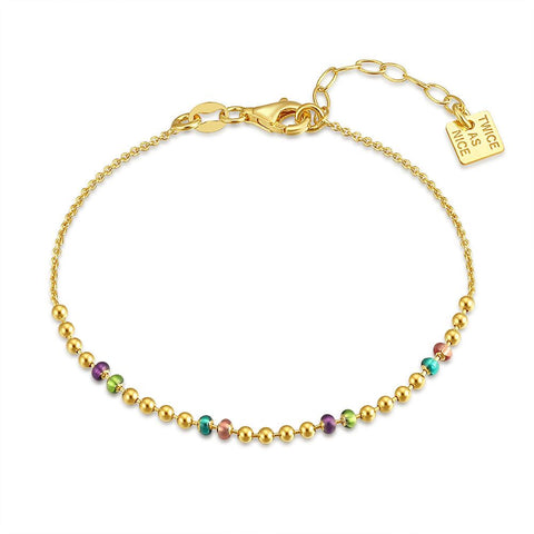 18Ct Gold Plated Silver Bracelet, Gold Balls, Multi Colored Balls