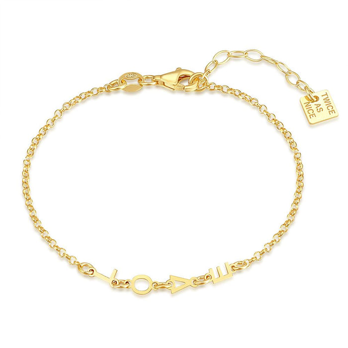 18Ct Gold Plated Silver Bracelet, Forcat Chain, Love, 3 Cm