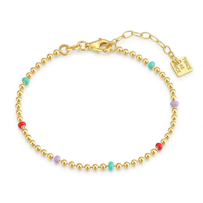 18Ct Gold Plated Silver Bracelet, Gold Colored Balls, Multi Colored Enamel Dots