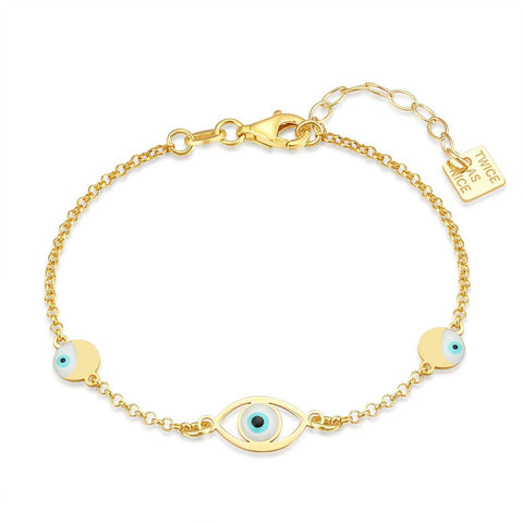 18Ct Gold Plated Silver Bracelet, Forcat Chain, 3 Eyes