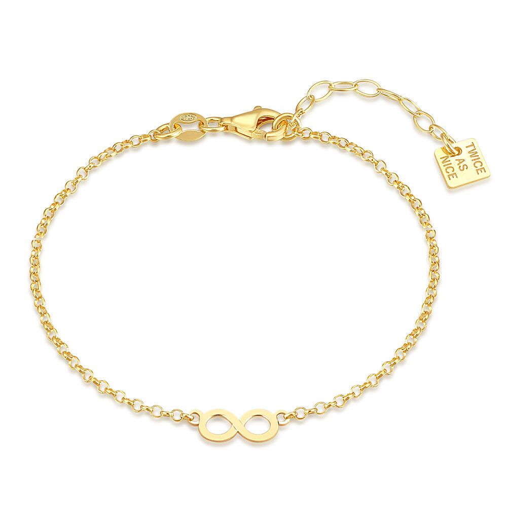 18Ct Gold Plated Silver Bracelet, Forcat Chain, Infinity, 10 Mm