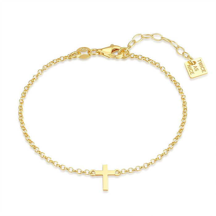 18Ct Gold Plated Silver Bracelet, Focat Chain, Cross