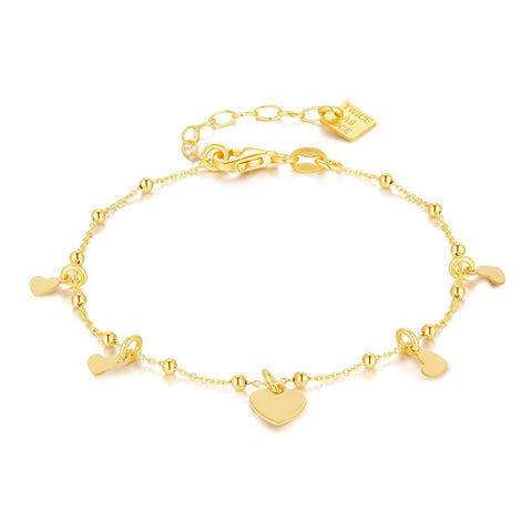 18Ct Gold Plated Silver Bracelet, Hearts And Balls