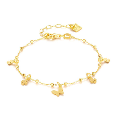 18Ct Gold Plated Silver Bracelet, Butterfly And Clovers