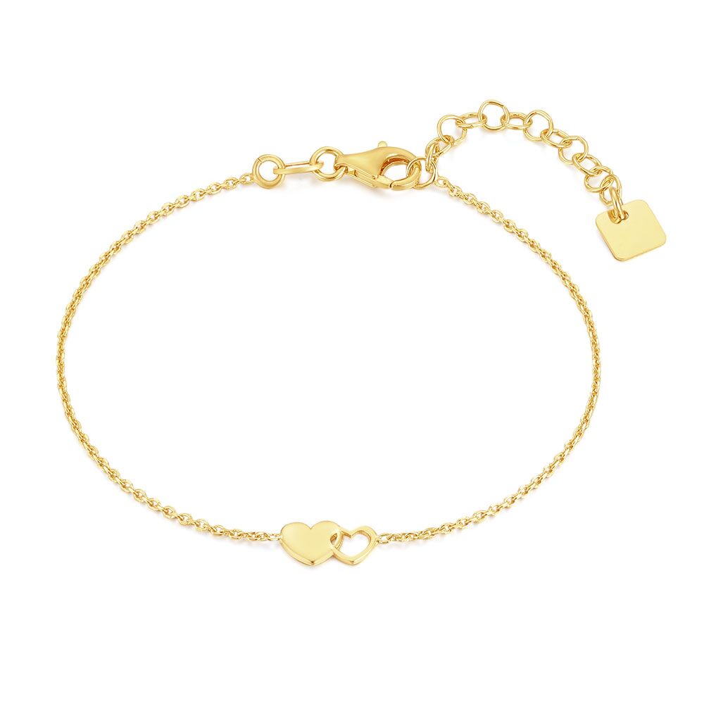 18Ct Gold Plated Silver Bracelet, 2 Hearts