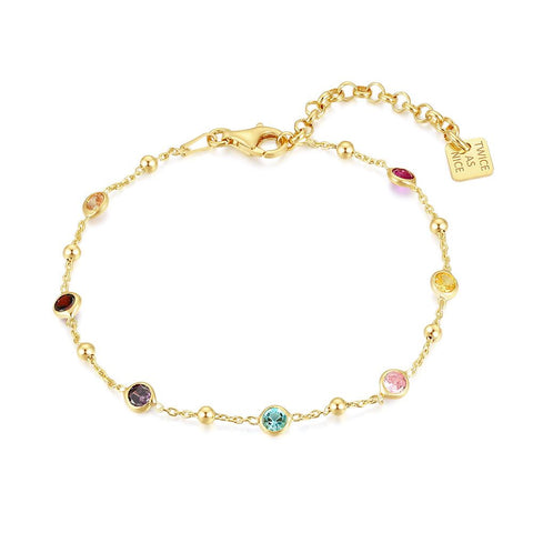 18Ct Gold Plated Silver Bracelet, Multi Coloured Zirconia
