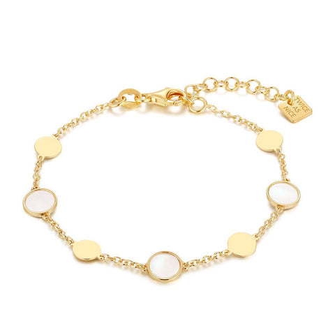18Ct Gold Plated Silver Bracelet, 7 Discs, Mother Of Pearl