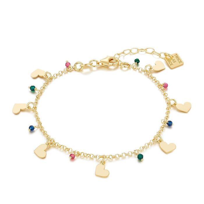 18Ct Gold Plated Silver Bracelet, Hearts And Stones