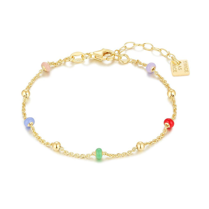 18Ct Gold Plated Silver Bracelet, Multi-Coloured Balls