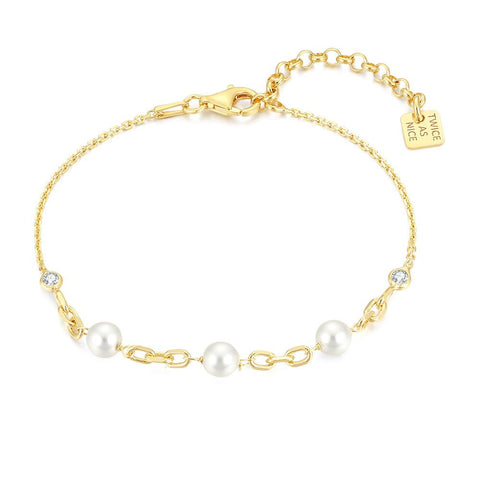 18Ct Gold Plated Silver Bracelet, Pearls And Zirconia