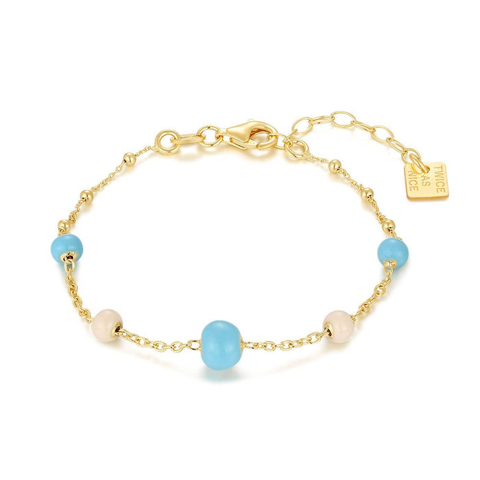 18Ct Gold Plated Silver Bracelet, Balls, Beige, Turquoise