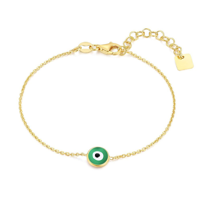 18Ct Gold Plated Silver Bracelet, Green Eye