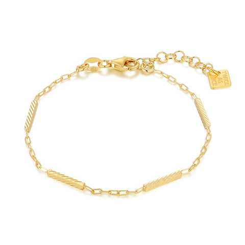 18Ct Gold Plated Silver Bracelet, Striped Rectangles