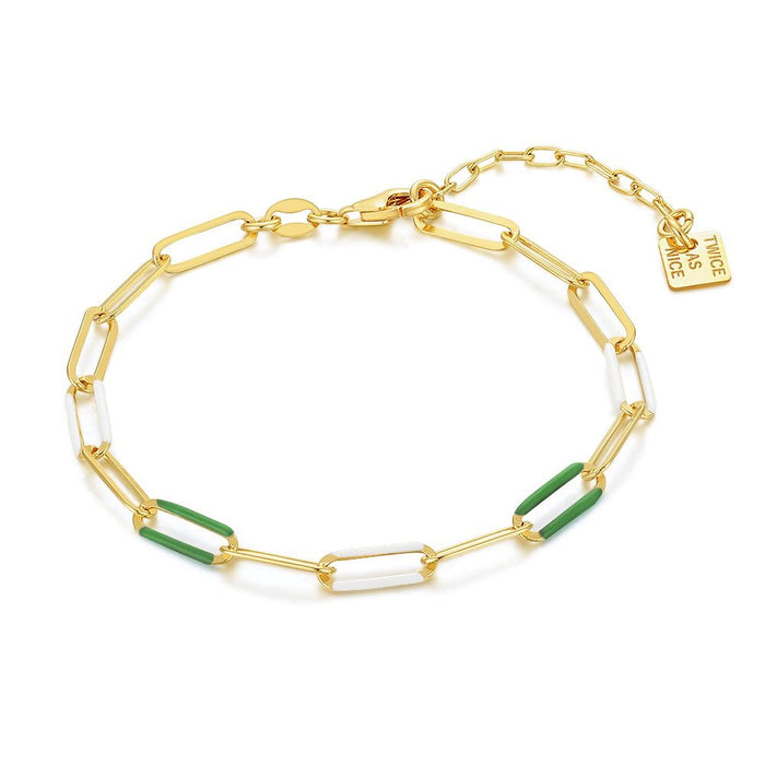 18Ct Gold Plated Silver Bracelet, Beige And Green Enamel