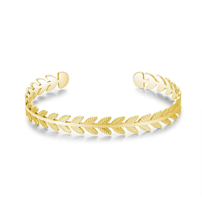 Gold Coloured Stainless Steel Bracelet, Open Bangle, Branch Motif