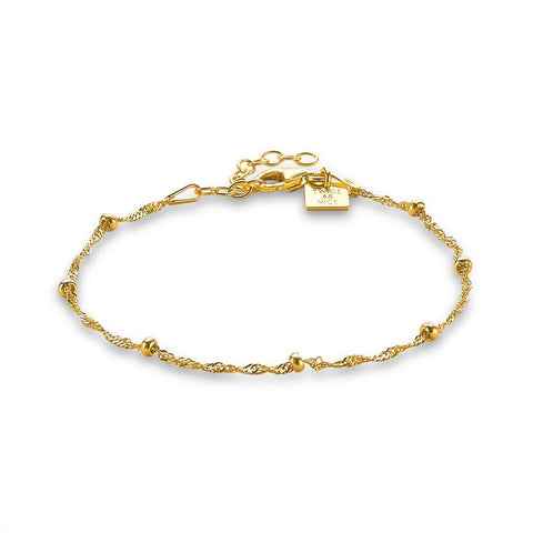 18Ct Gold Plated Silver Bracelet, Thin With Balls