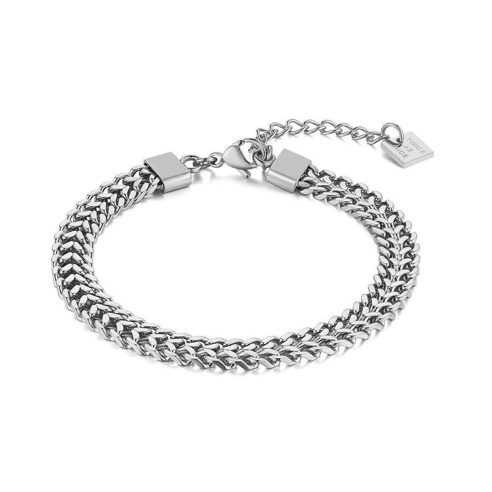 Stainless Steel Bracelet, Double Flat Gourmet Chain